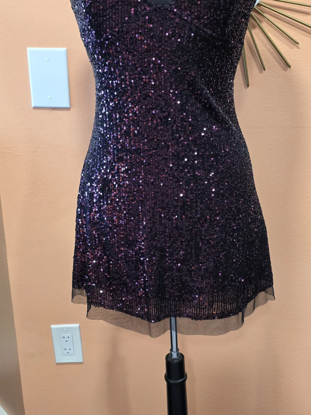 Free People Gold Rush S Plum Sequin Mini Dress Festival Y2K Fairycore Sparkle